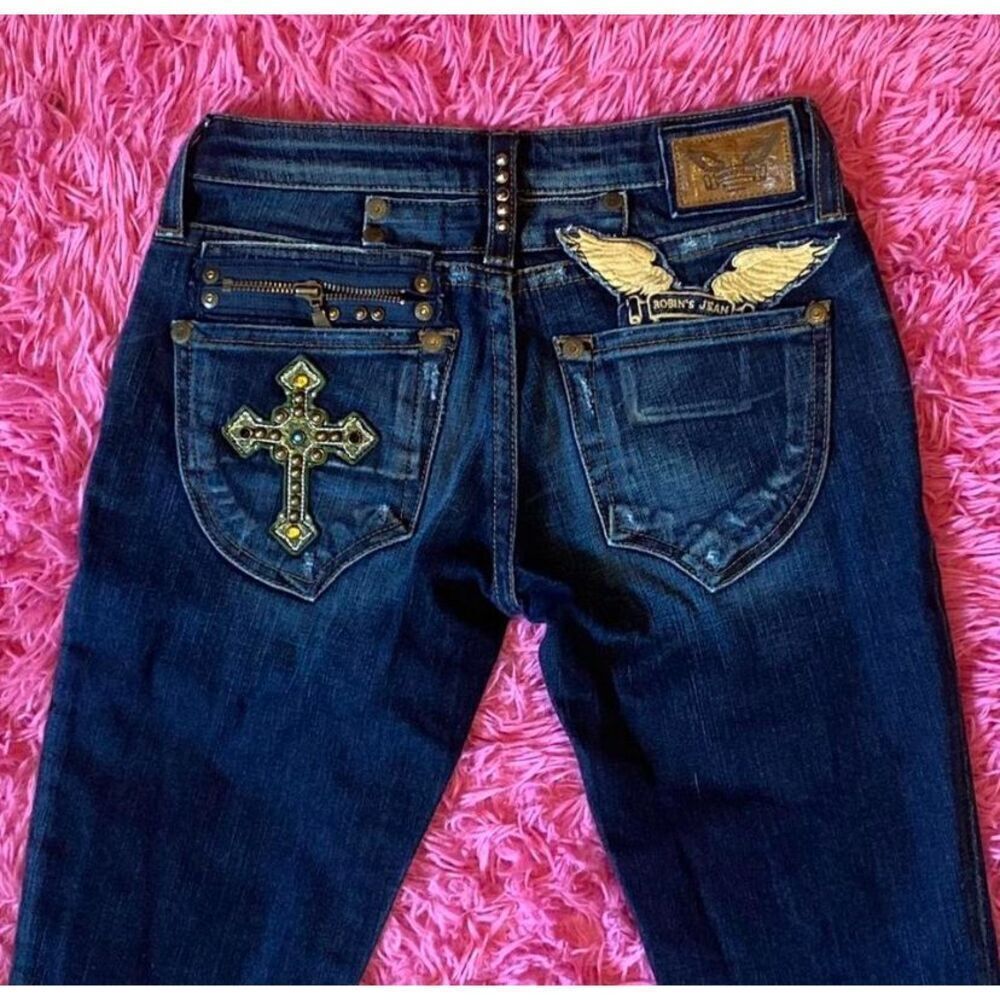 Vintage Robins Jean Rock N Roll Jeans Cross Angel Embroidery